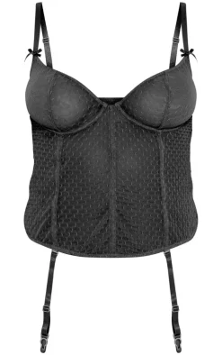 Black Textured Panelled Mesh Underwired Corset