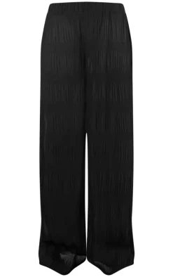Black Textured Pleat Wide Leg Pants