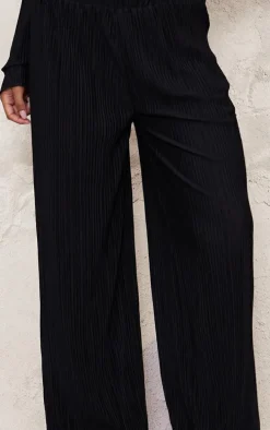 Black Textured Pleated Wide Leg Pants