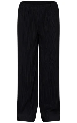 Black Textured Pleated Wide Leg Pants