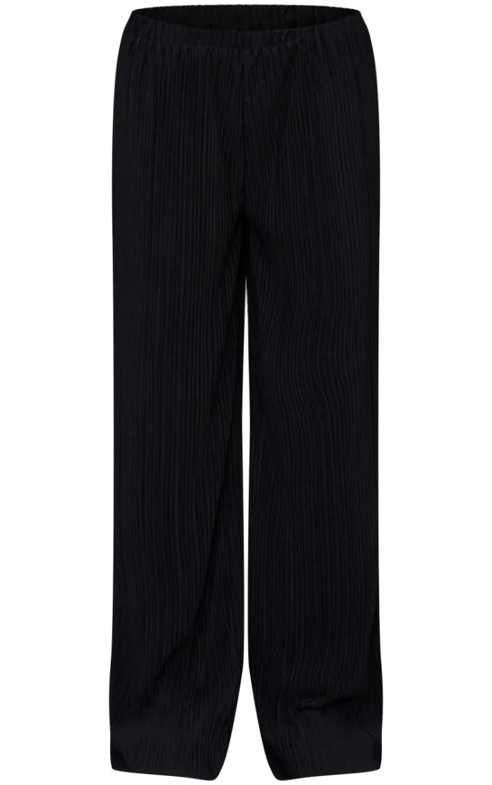 Black Textured Pleated Wide Leg Pants