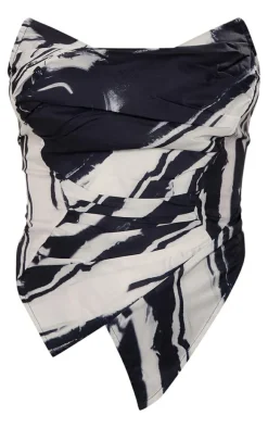 Black Textured Print Woven Asymmetric Pointed Hem Corset