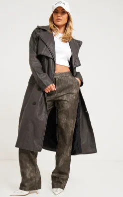 Black Textured PU Trench