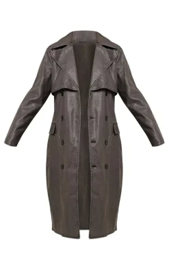 Black Textured PU Trench