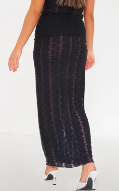 Black Textured Rib Low Rise Maxi Skirt