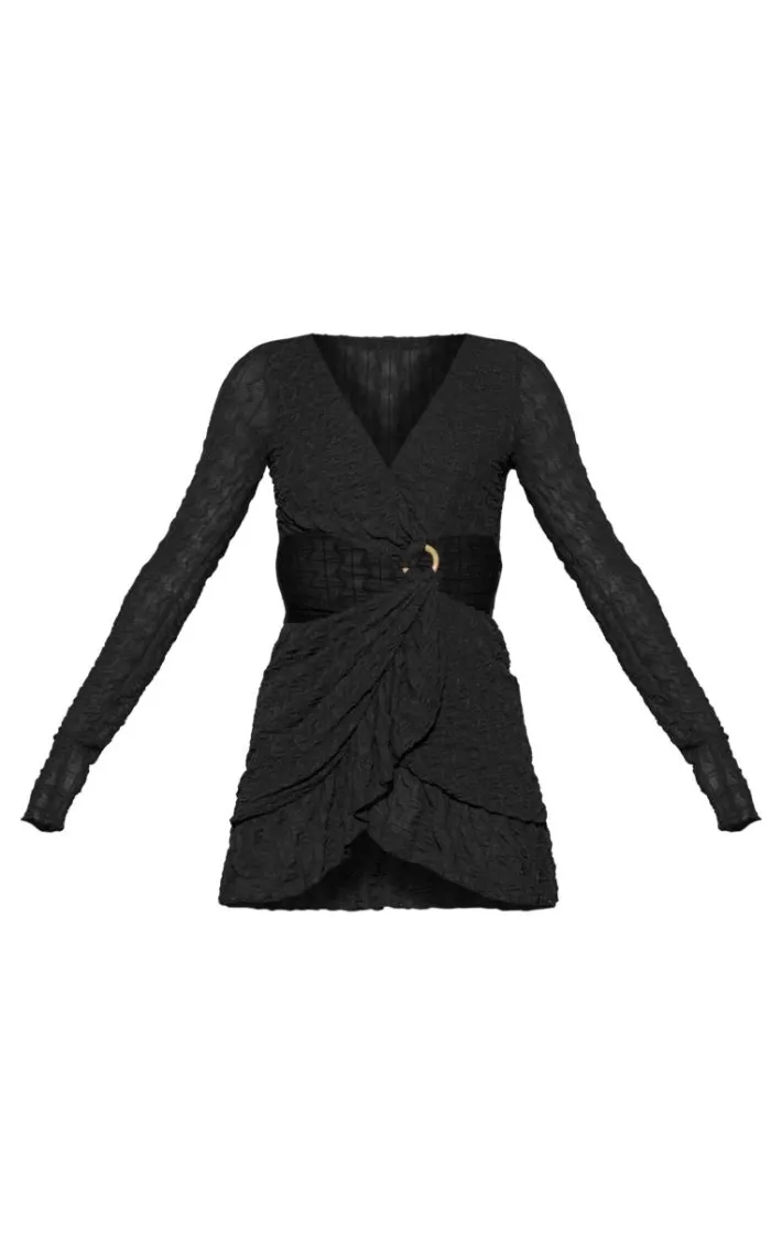 Black Textured Ring Detail Cut Out Shift Dress