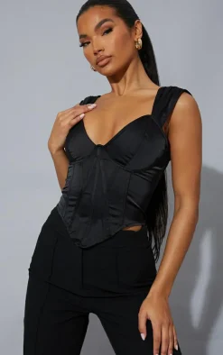 Black Textured Satin Boning Detail Corset