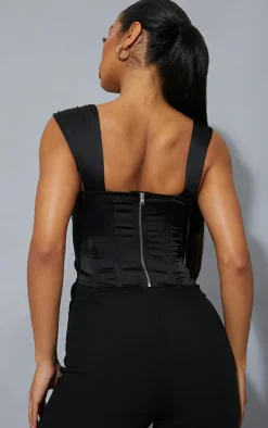 Black Textured Satin Boning Detail Corset