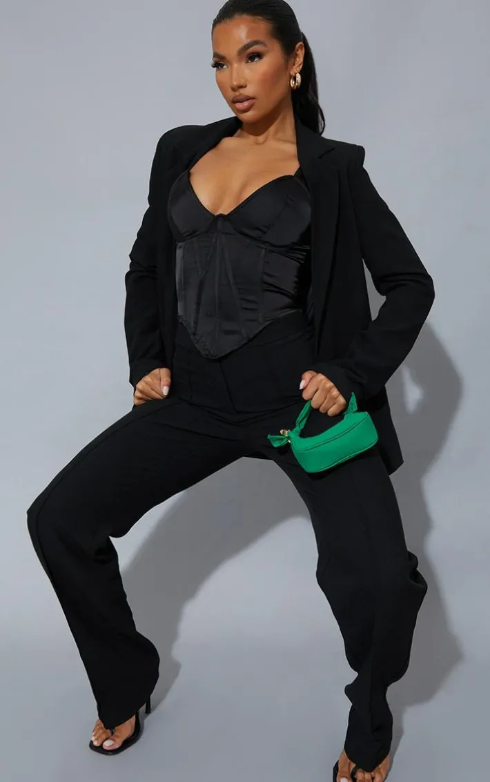 Black Textured Satin Boning Detail Corset