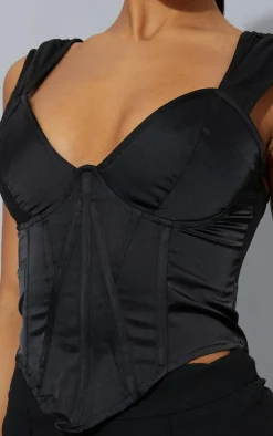 Black Textured Satin Boning Detail Corset