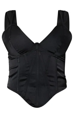 Black Textured Satin Boning Detail Corset