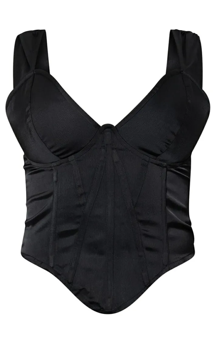 Black Textured Satin Boning Detail Corset