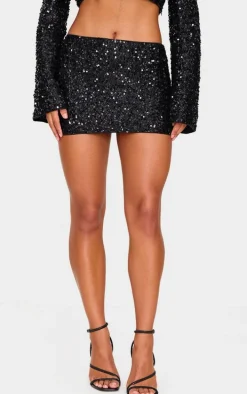 Black Textured Sequin Micro Mini Skirt