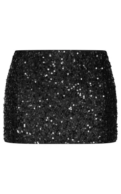 Black Textured Sequin Micro Mini Skirt