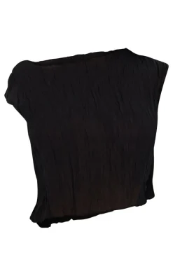Black Textured Sheer Crew Neck Sleeveless Top