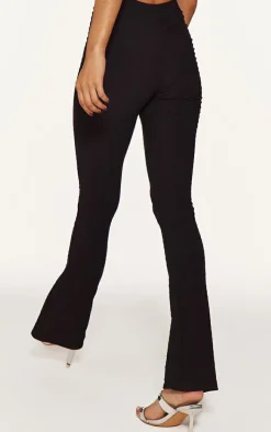 Black Textured Skinny Flare Pants