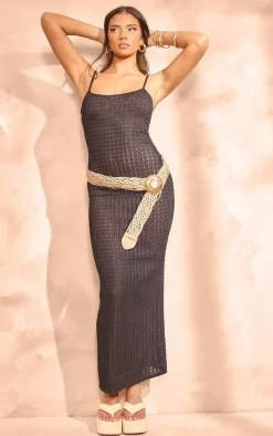 Black Textured Strappy Maxi Dress
