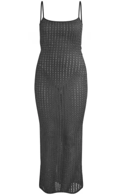 Black Textured Strappy Maxi Dress