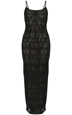 Black Textured Strappy Midaxi Dress