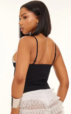 Black Textured Stretch Lace Bust Cami