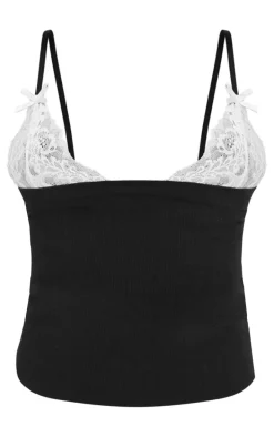 Black Textured Stretch Lace Bust Cami