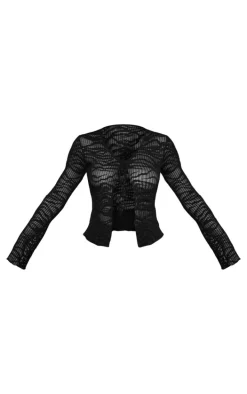 Black Textured Tie Front Beach Shirt