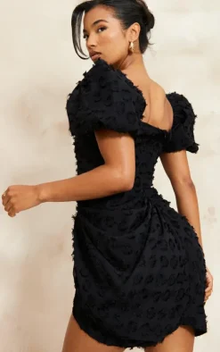 Black Textured Underwired Plunge Drape Bodycon Dress