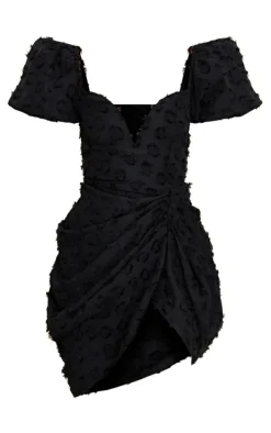 Black Textured Underwired Plunge Drape Bodycon Dress