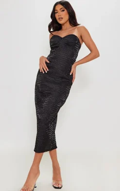 Black Textured Woven Cup Detail Midaxi Dress