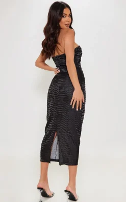Black Textured Woven Cup Detail Midaxi Dress