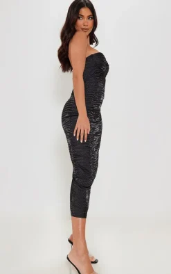 Black Textured Woven Cup Detail Midaxi Dress