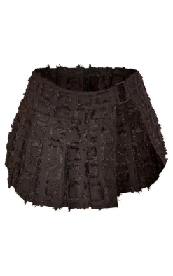 Black Textured Woven Trim Detail Mini Skirt