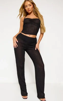Black Textured Wrap Detail Halterneck Crop Top