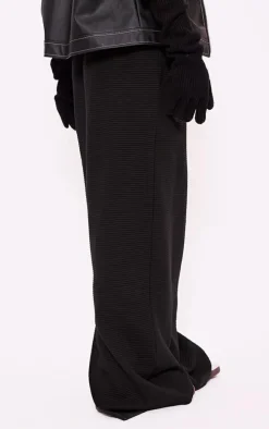 Black Thick Rib Drawstring Waist Maxi Skirt