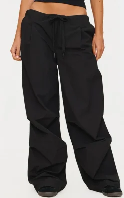 Black Thin Waistband Drawstring Detail Track Pants