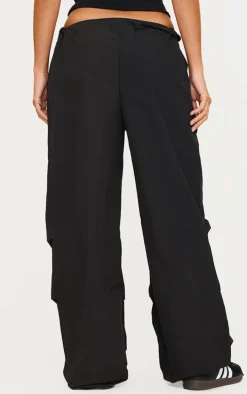 Black Thin Waistband Drawstring Detail Track Pants