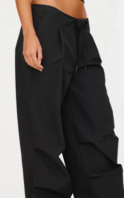 Black Thin Waistband Drawstring Detail Track Pants