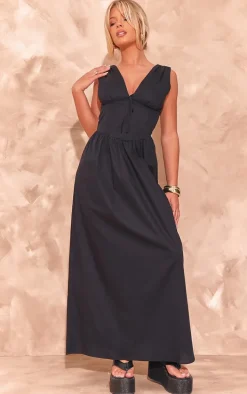Black Tie Detail Corset Maxi Dress