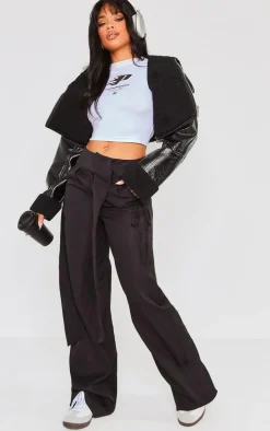 Black Tie Detail Straight Leg Pants