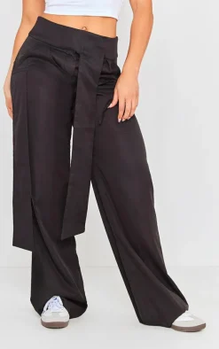 Black Tie Detail Straight Leg Pants