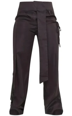 Black Tie Detail Straight Leg Pants