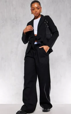 Black Tie Front Bow Textured Blazer