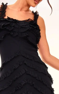 Black Tiered Frill Detail Maxi Dress