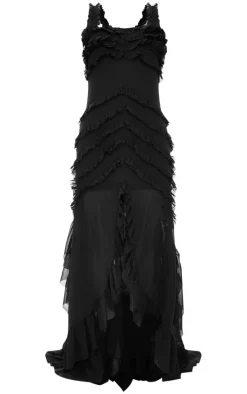 Black Tiered Frill Detail Maxi Dress