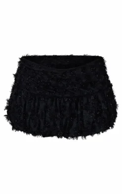Black Tinsel Lace Puff Hem Skirt