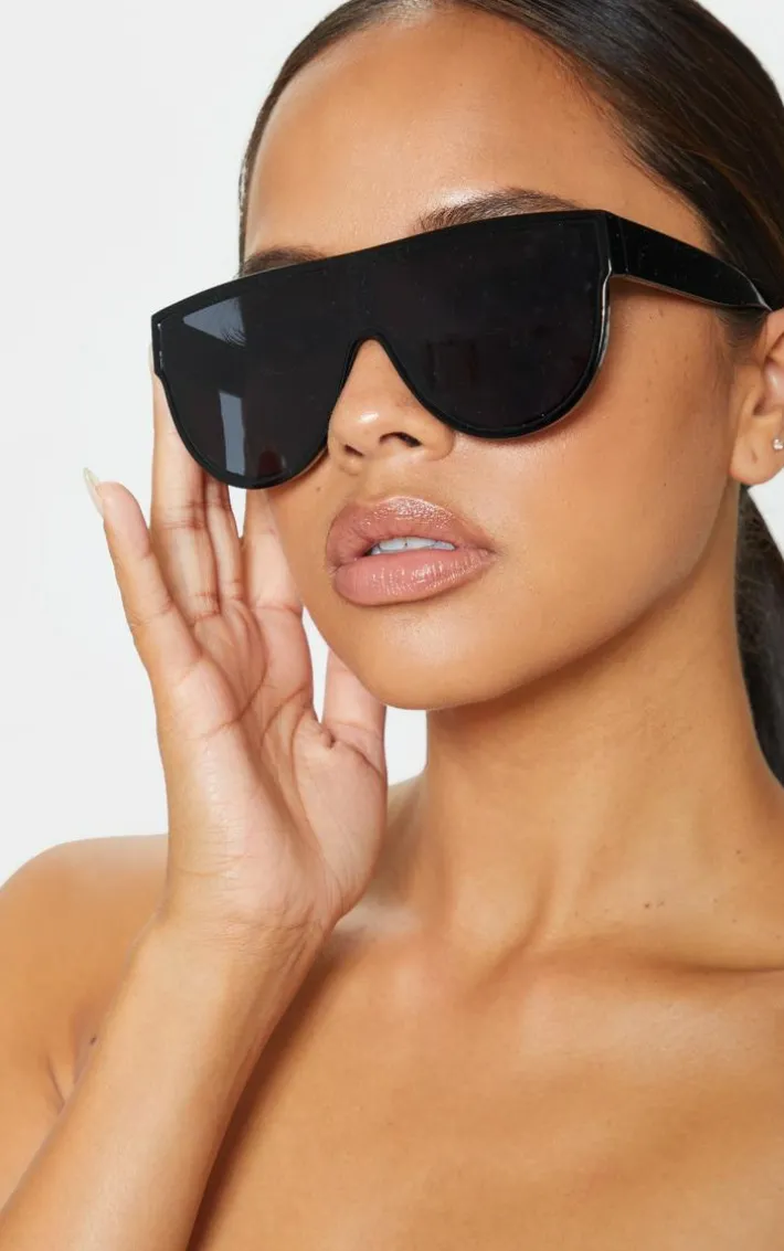 Black Tinted Oversized Flat Top Sunglasses