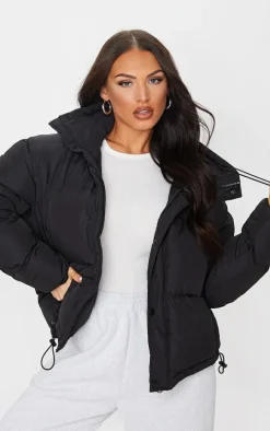 Black Toggle Detail Puffer Jacket