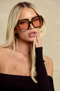 Black Tort Orange Lens Square Sunglasses