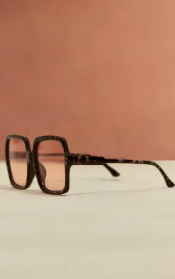 Black Tort Orange Lens Square Sunglasses