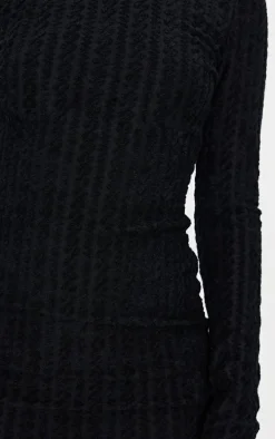 Black Towel Boat Neck Bodycon Dress